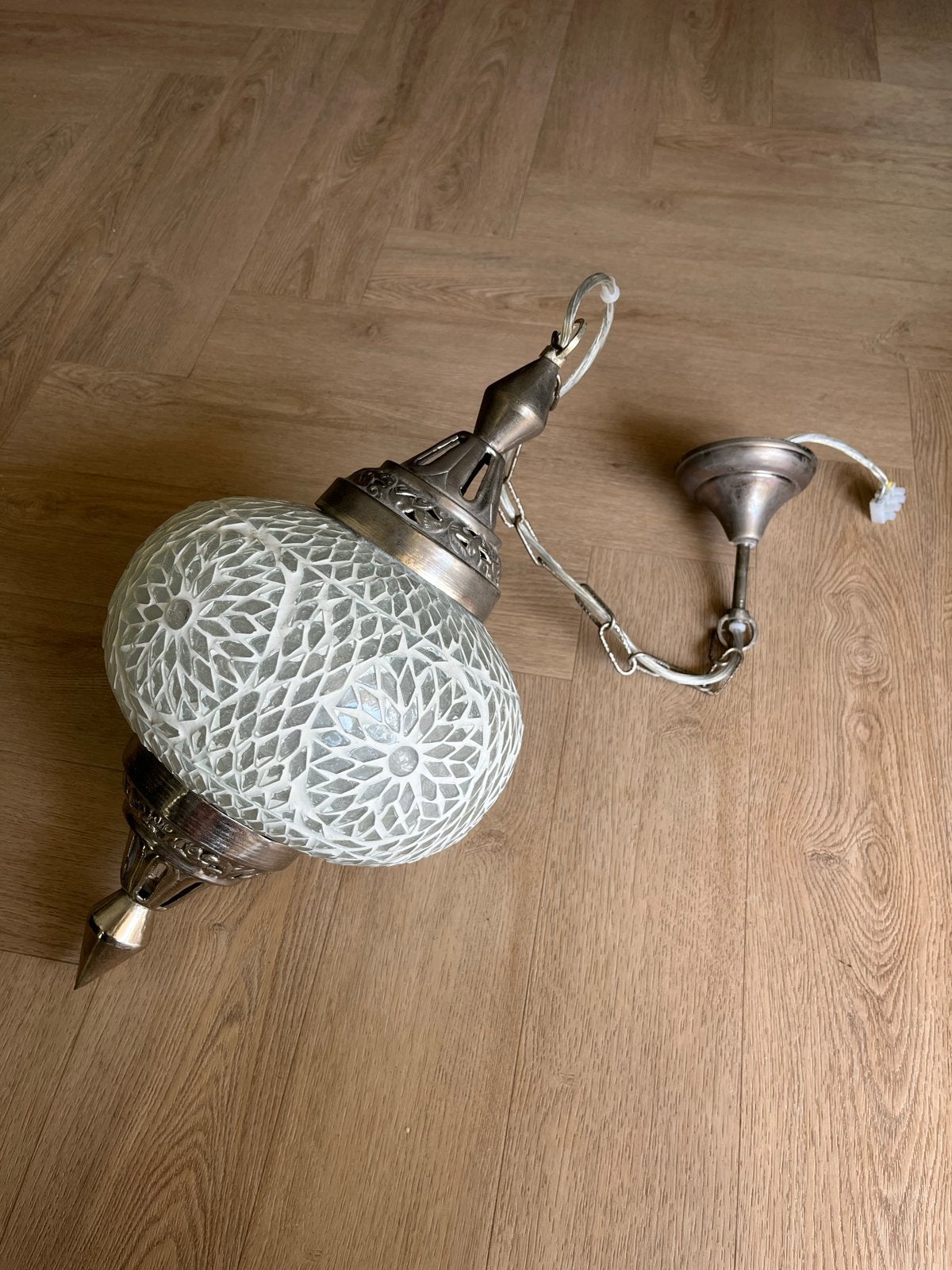 Oosterse hanglamp mozaïek - Wit/zilver, Ophalen of Verzenden, Gebruikt, Glas, Overige fittingen