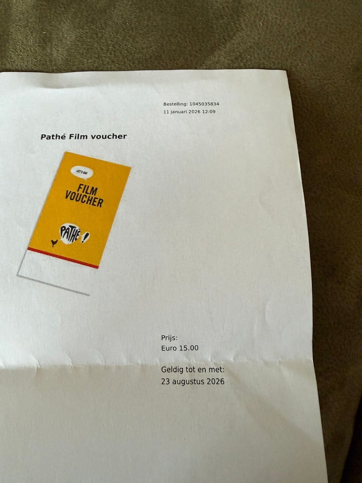 2 pathe bioscoop bonnen, Twee personen, Cadeaubon