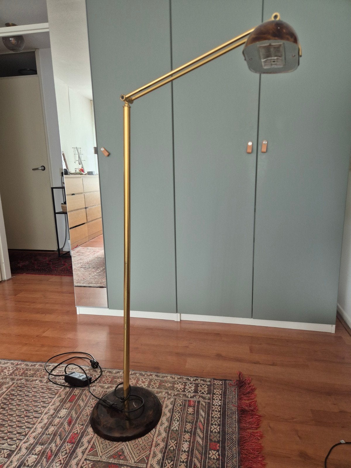 Vintage vloerlamp met dimmer, Gebruikt, 100 tot 150 cm, Glas, E27 (groot)