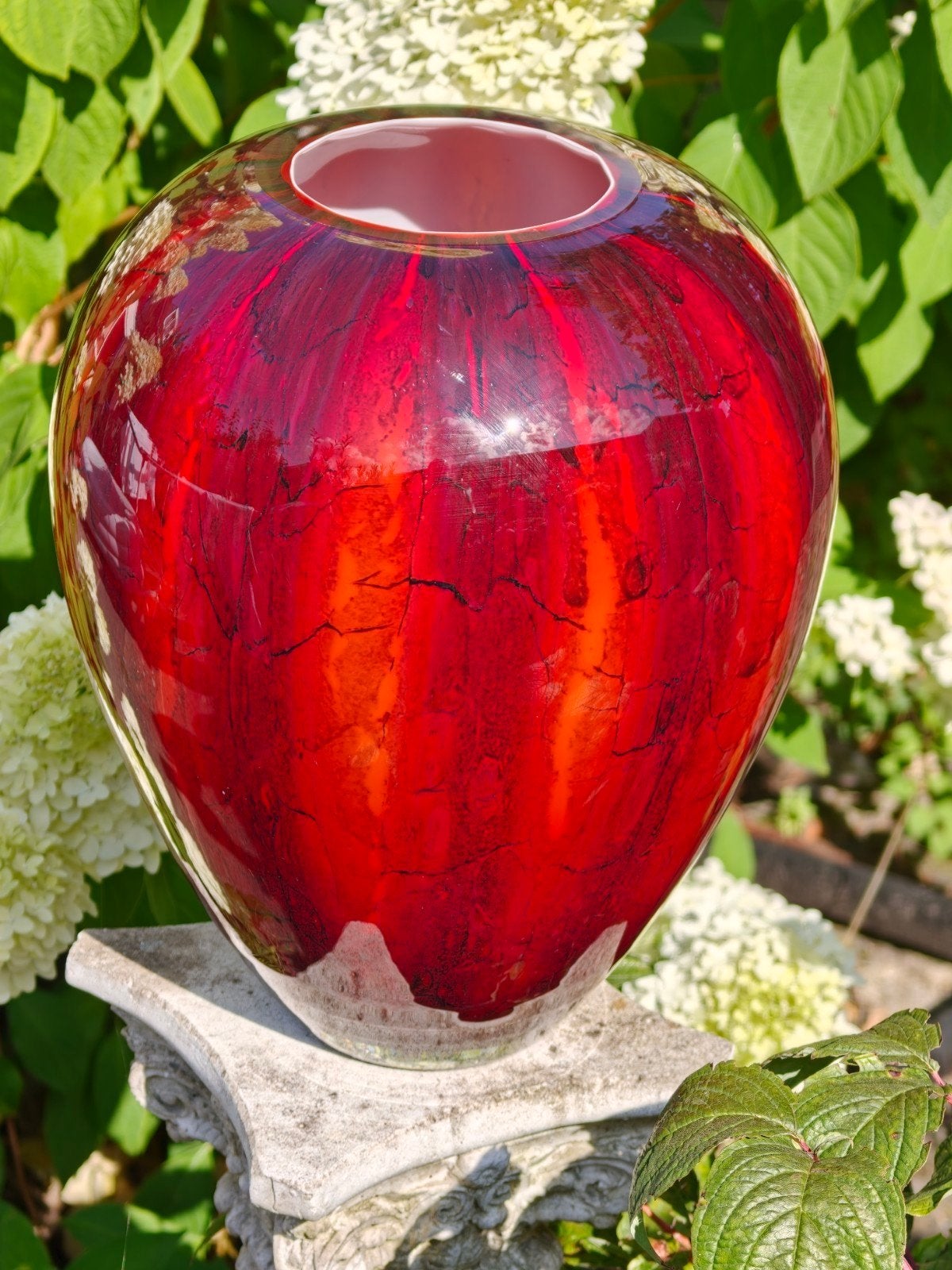 Grote rode bolle vaas - 35 cm hoog, 28 cm breed, Ophalen of Verzenden