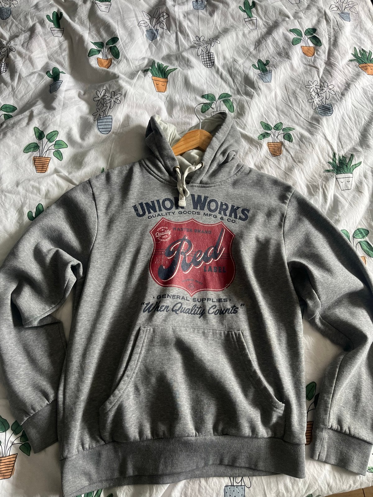 Grijze hoodie met print - Union Works Red Label, Kleding | Heren, Ophalen, Gedragen, Maat 48/50 (M), Grijs