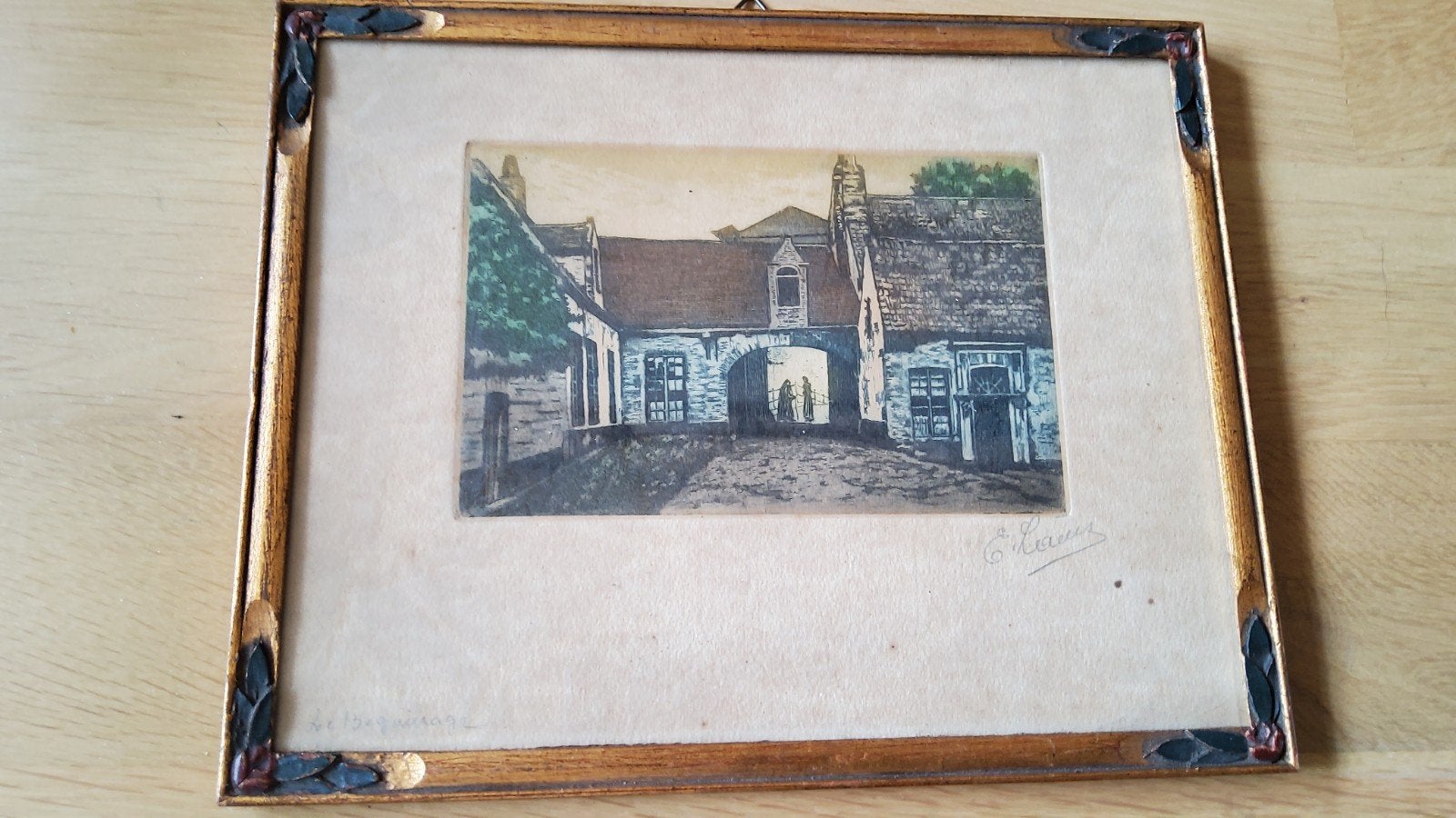 Antiek schilderij pasteltekening Le Beguinage George Lammens, Ophalen of Verzenden