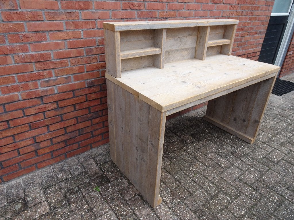 steigerhouten bureau / buro 130 cm breed 8 60 cm diep, Overige typen, Opzetstuk, Gebruikt, Hout