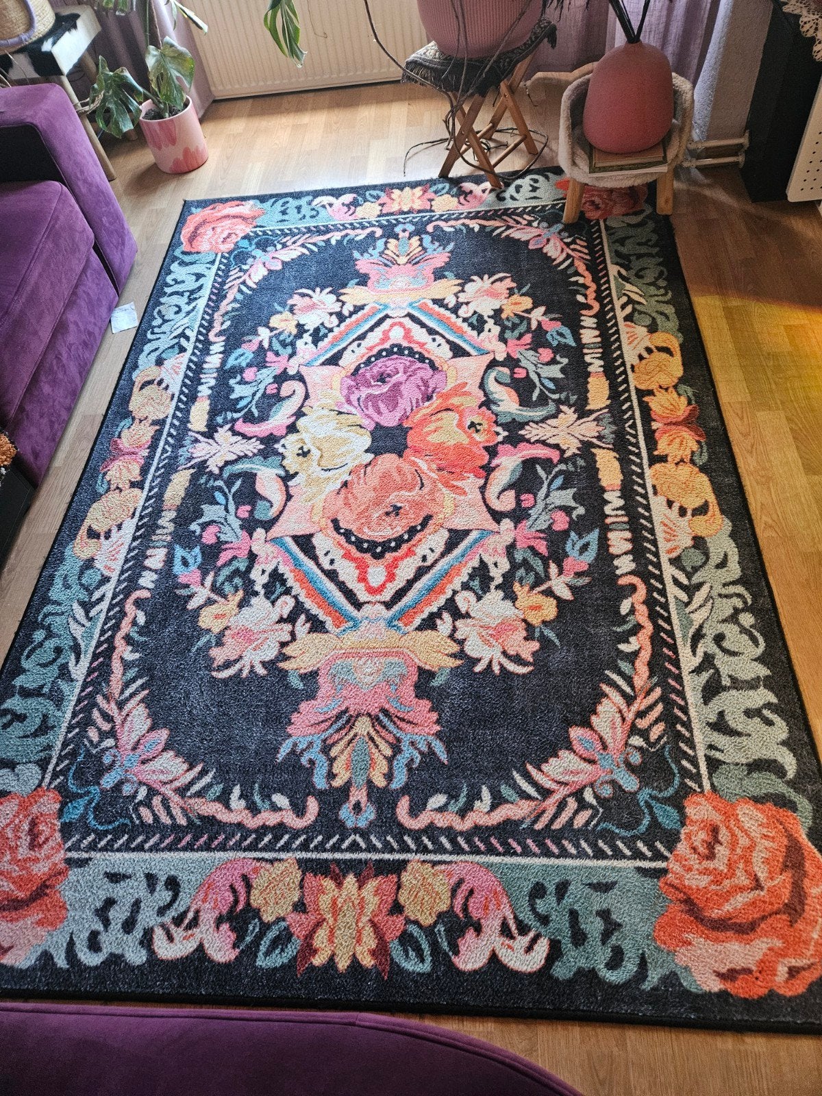 Karwei vloerkleed met bloemenpatroon, 150 tot 200 cm, 200 cm of meer, Ophalen of Verzenden, Zo goed als nieuw