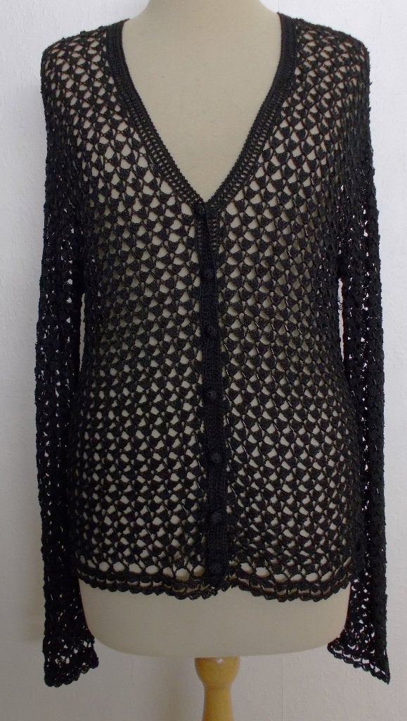 Mooi zwart fijn gehaakt/crochet zwart vestje/top! L, Zwart, Maat 42/44 (L), Ophalen of Verzenden, Zo goed als nieuw