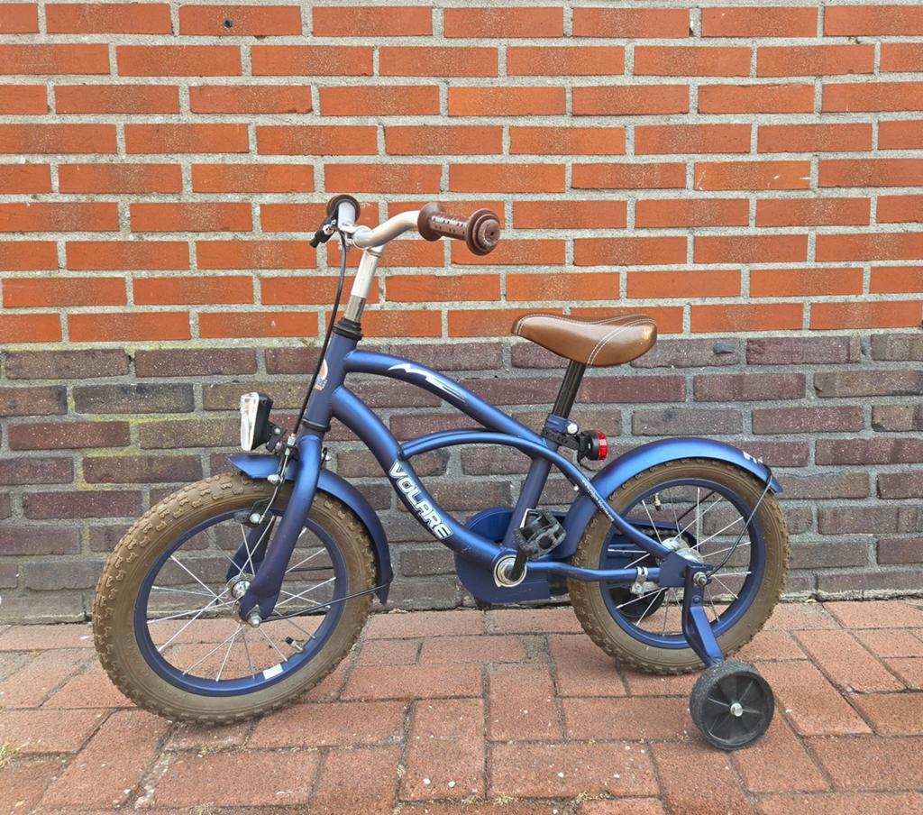 Volare blue cruiser, 14 inch jongensfiets, izgs, Ophalen, Terugtraprem, Zijwieltjes, Volare