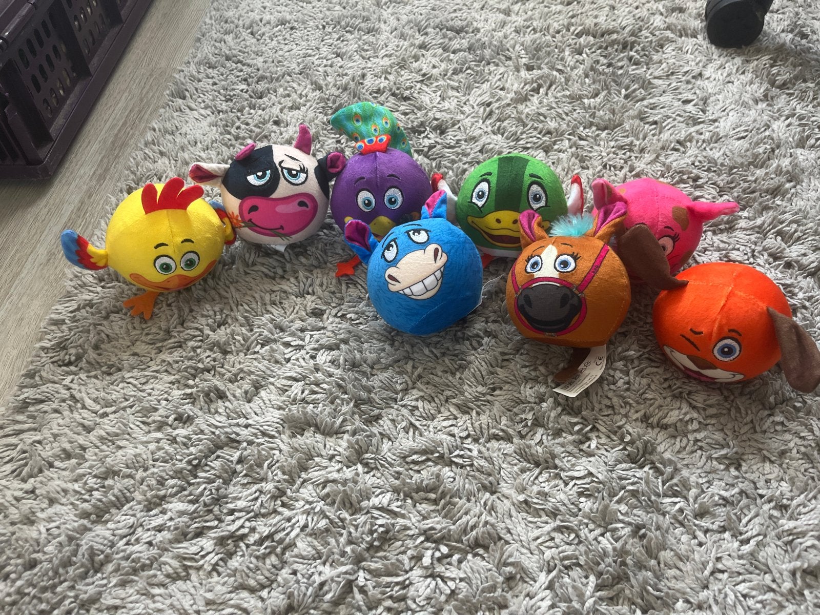 Set van 7 vrolijke knuffelballetjes - diverse dieren, Kinderen en Baby's, Speelgoed | Knuffels en Pluche, Ophalen, Gebruikt, Geel