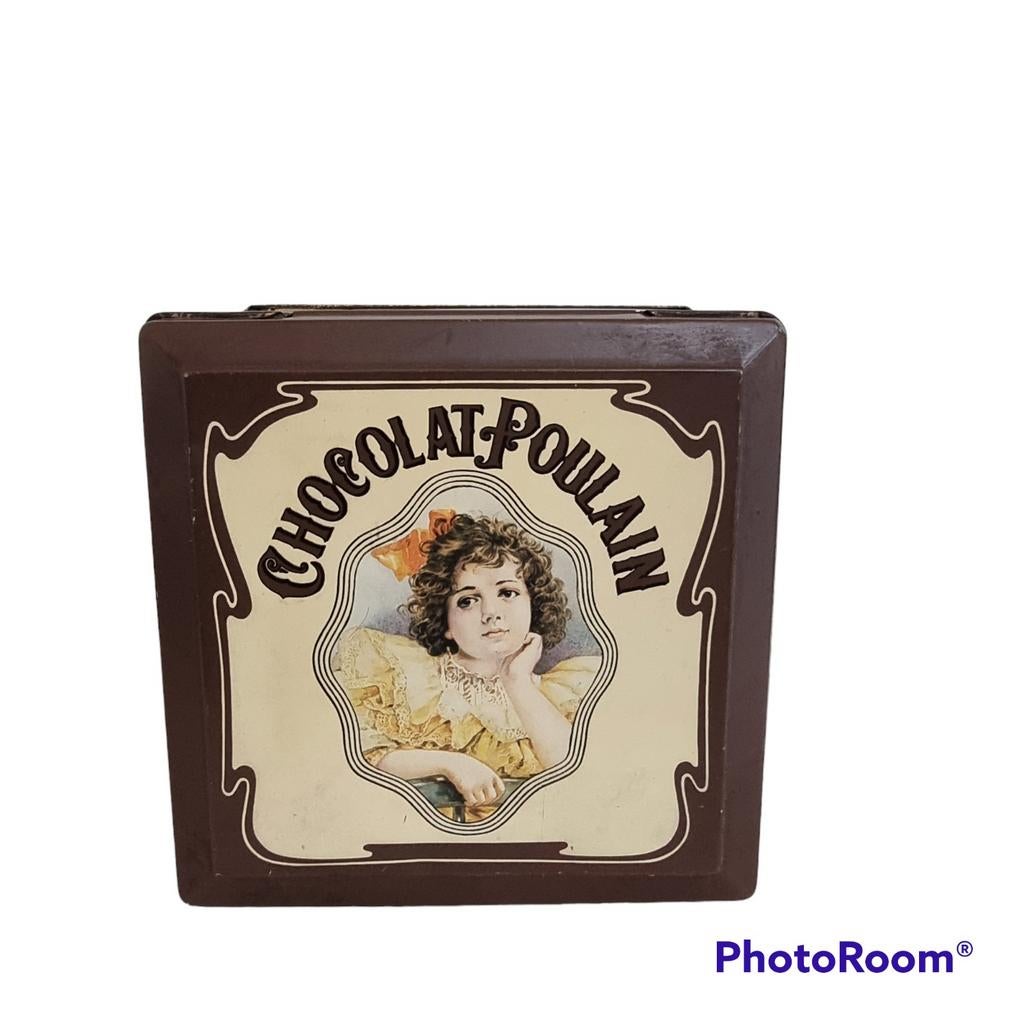 Chocolat Poulain Tin box, Reclamebord, Gebruikt, ., Ophalen of Verzenden