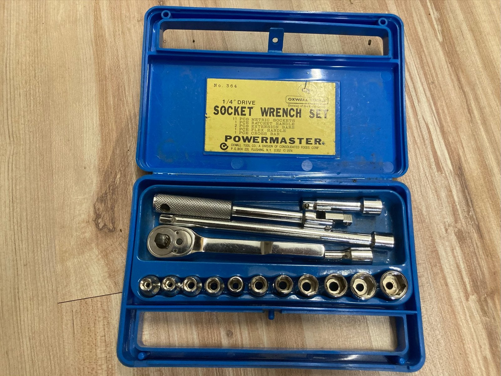 Powermaster 1/4" dopsleutelset met ratel en doppen, Ophalen of Verzenden, Gebruikt, Sleutel/ratel, Overige merken