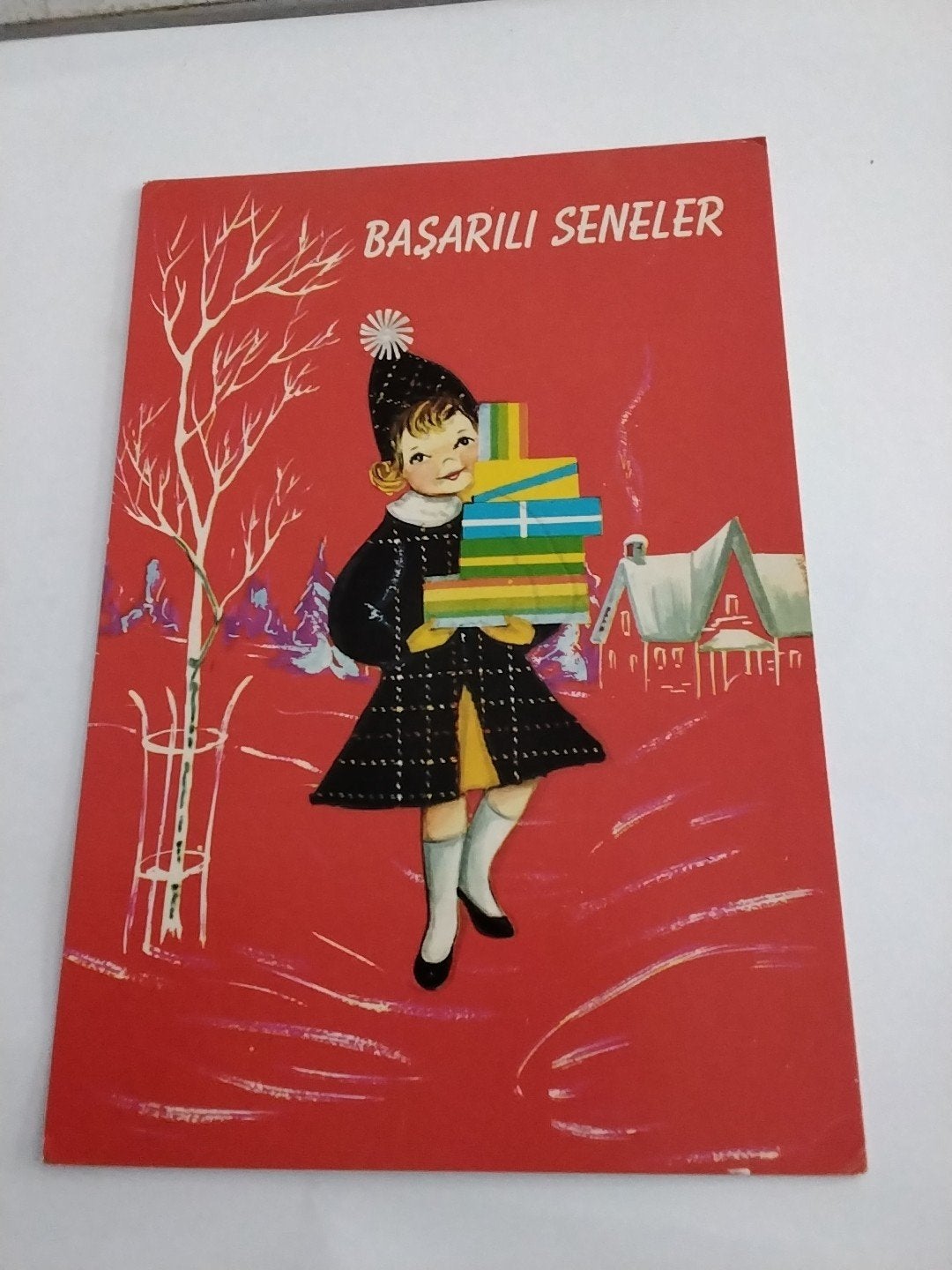 Vintage Turkse Ansichtkaart - Meisje met Cadeaus, Ophalen of Verzenden, 1960 tot 1980, Gelopen
