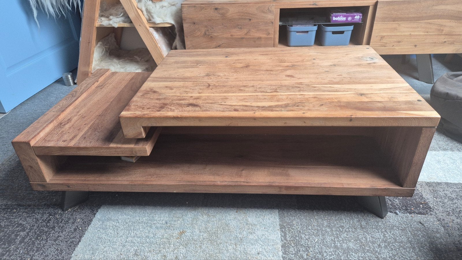 Xooon Garda salontafel hardhout met metalen grijze poten, 100 tot 150 cm, 50 tot 100 cm, Ophalen, Overige houtsoorten