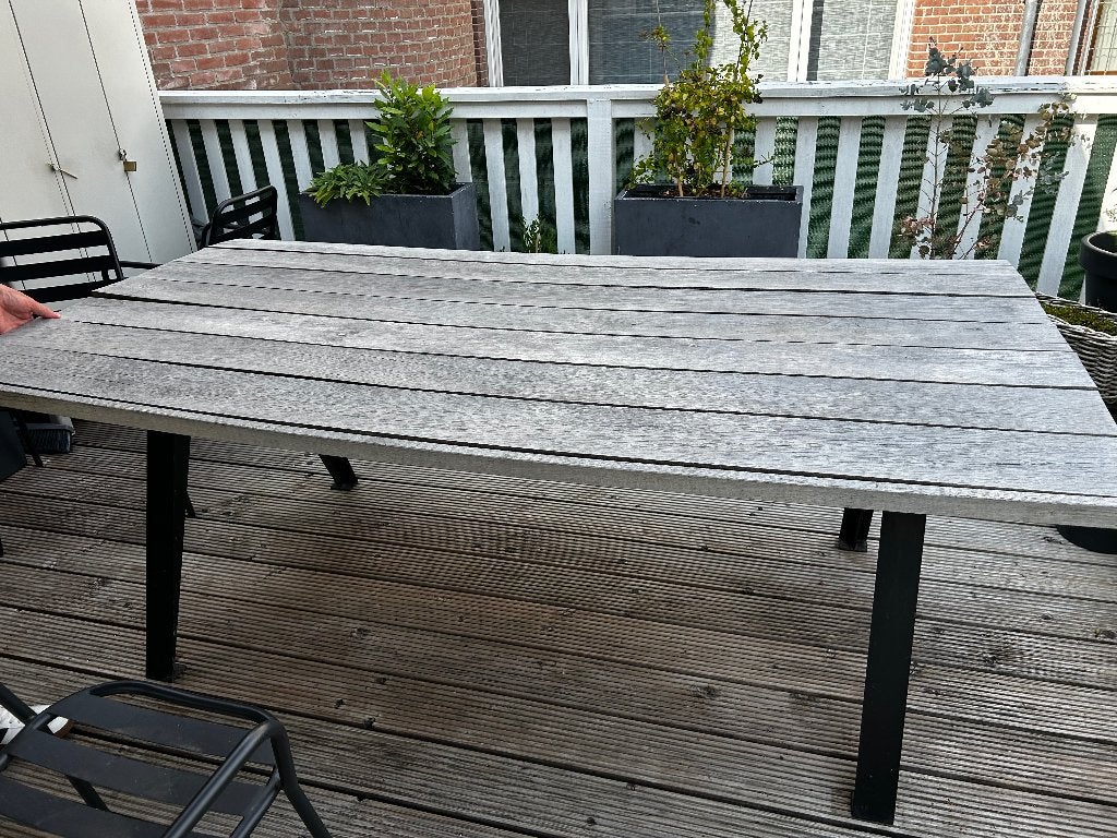 Tuintafel  met eiken blad 200x100 cm met stalen poten, Tuin en Terras, Tuintafels, Ophalen, Gebruikt, Rechthoekig, Hout