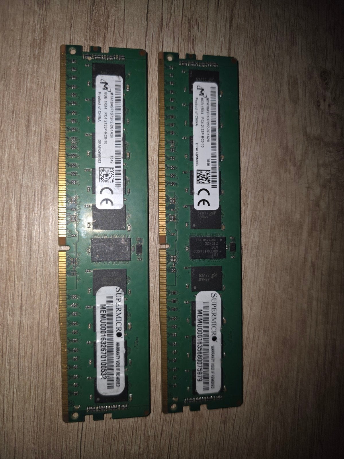 2x 8GB DDR4 PC4-2133P RAM Geheugenmodules, Gebruikt, DDR4, 8 GB, Ophalen of Verzenden