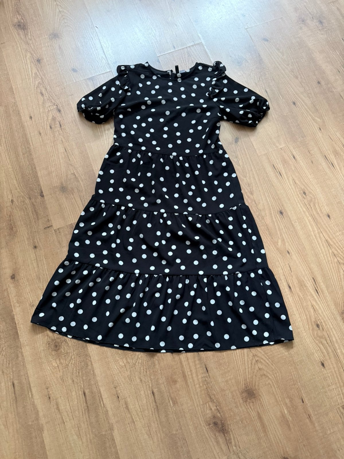 Polkadot zwarte retro jurk met stroken maat S, Kleding | Dames, Jurken, Verzenden, Zwart, Zo goed als nieuw, Maat 36 (S)