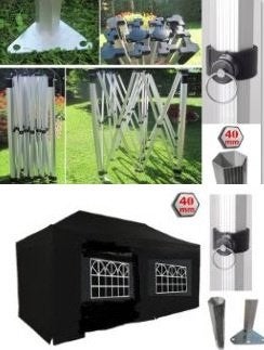 Easy Up Vouwtent Marktkraam 3x6m Hexagon-Frame 50kg Zwart, Opvouwbaar, Partytent, Nieuw, Ophalen of Verzenden