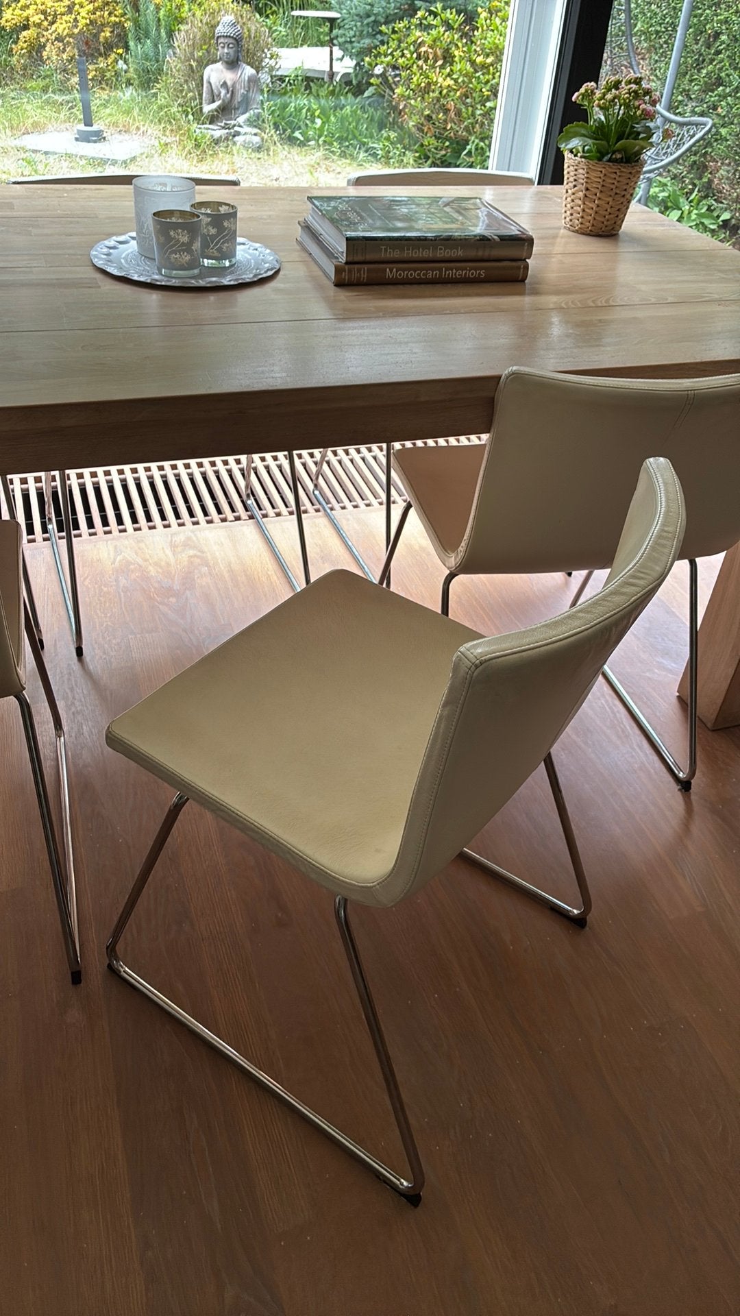 8 leren stoelen IKEA, mooi crèmekleurig leer! Mooie staat!, Ophalen, Gebruikt, Overige kleuren, Vijf, Zes of meer stoelen