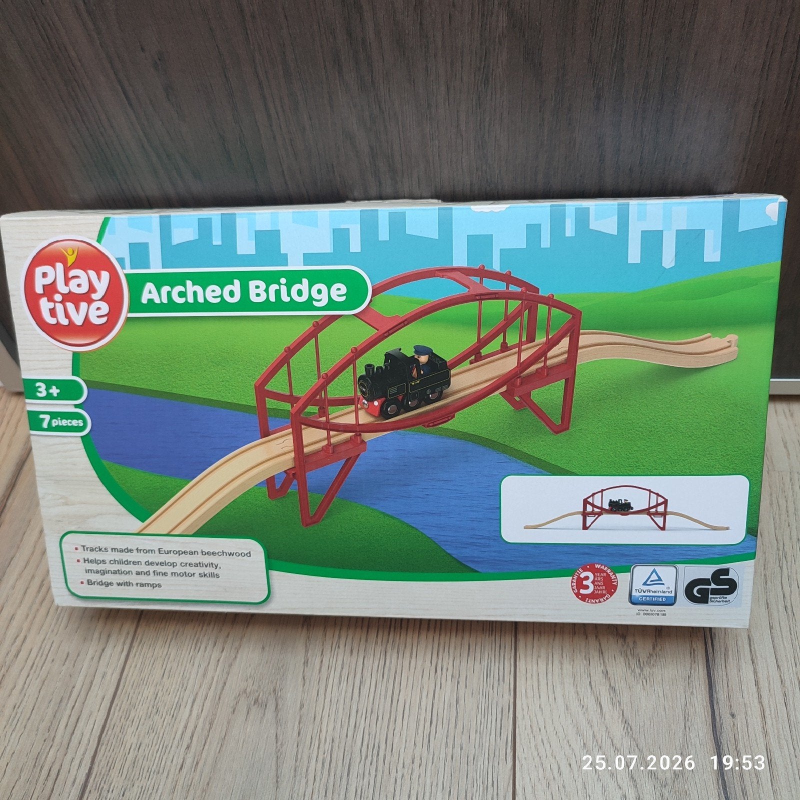 Playtive Boogbrug met locomotief en speelfiguur, Kinderen en Baby's, Speelgoed | Houten speelgoed, Ophalen of Verzenden, Zo goed als nieuw