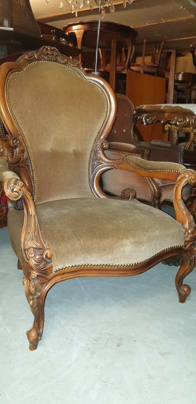 Antieke Lodewijk fauteuil - Prachtig houtsnijwerk, Ophalen