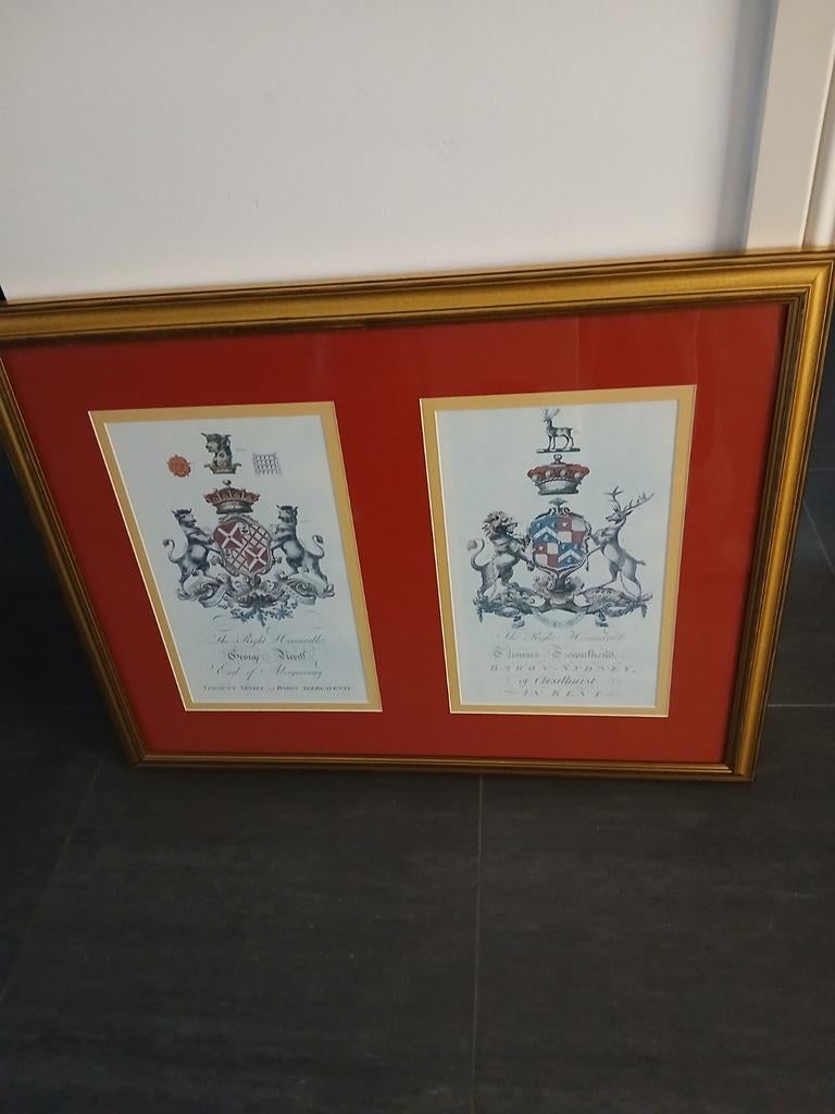Profesioneel ingelijste  familie wapens  Aristocratie, Antiek en Kunst, Ophalen