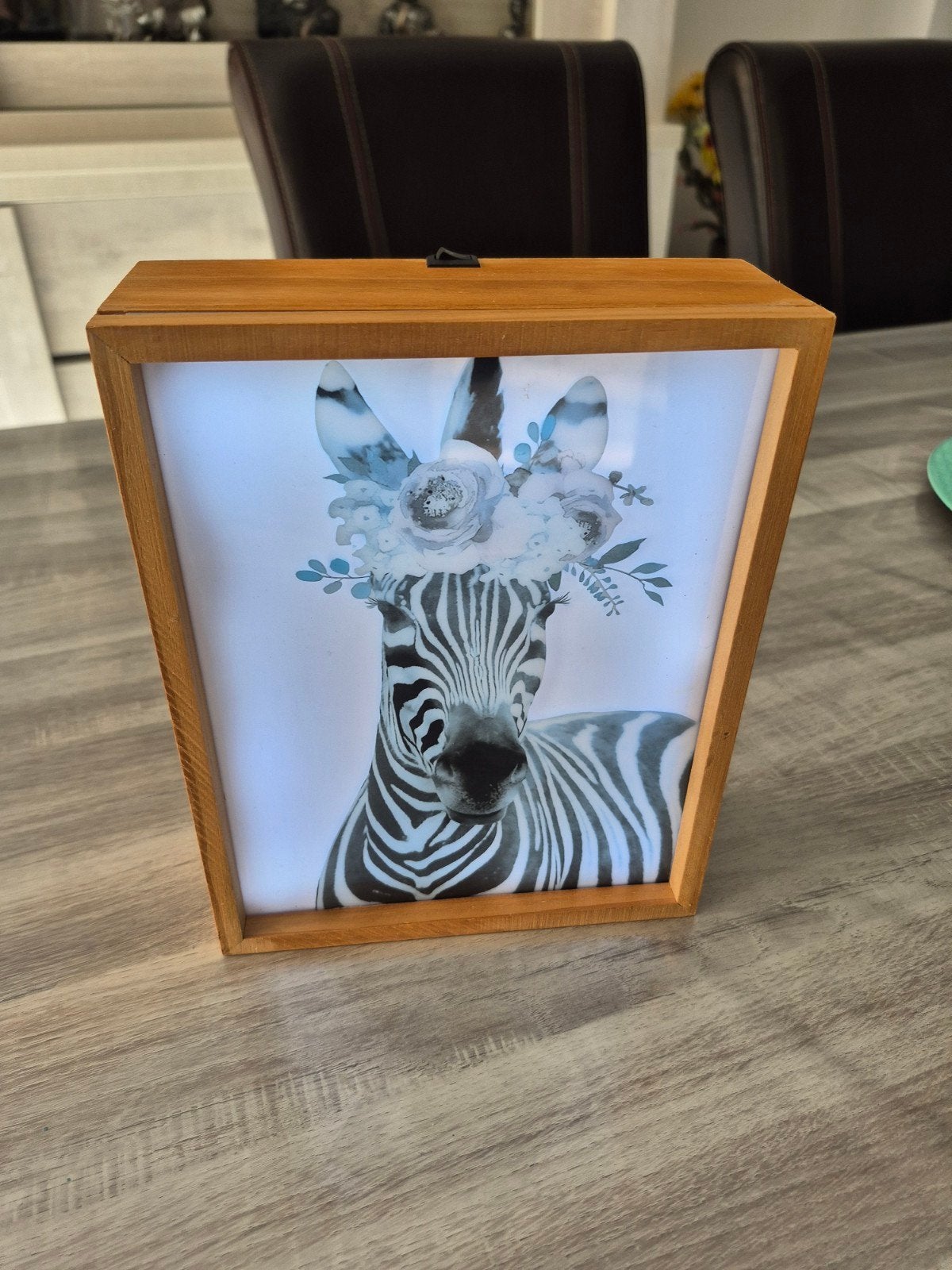 houten licht blok met afbeelding zebra/
zebra lamp, Ophalen of Verzenden