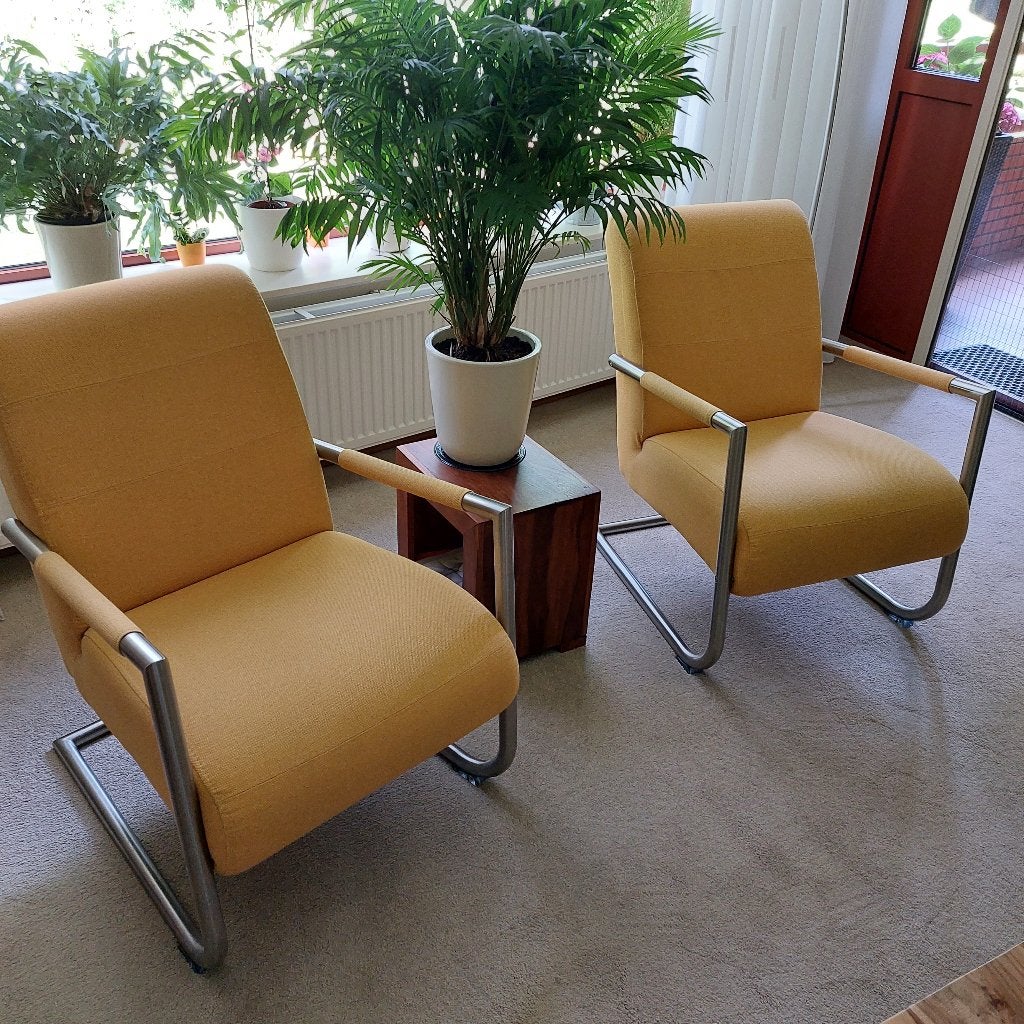Twee Gele Fauteuils H&H, Huis en Inrichting, Ophalen, Gebruikt, Minder dan 75 cm, Stof