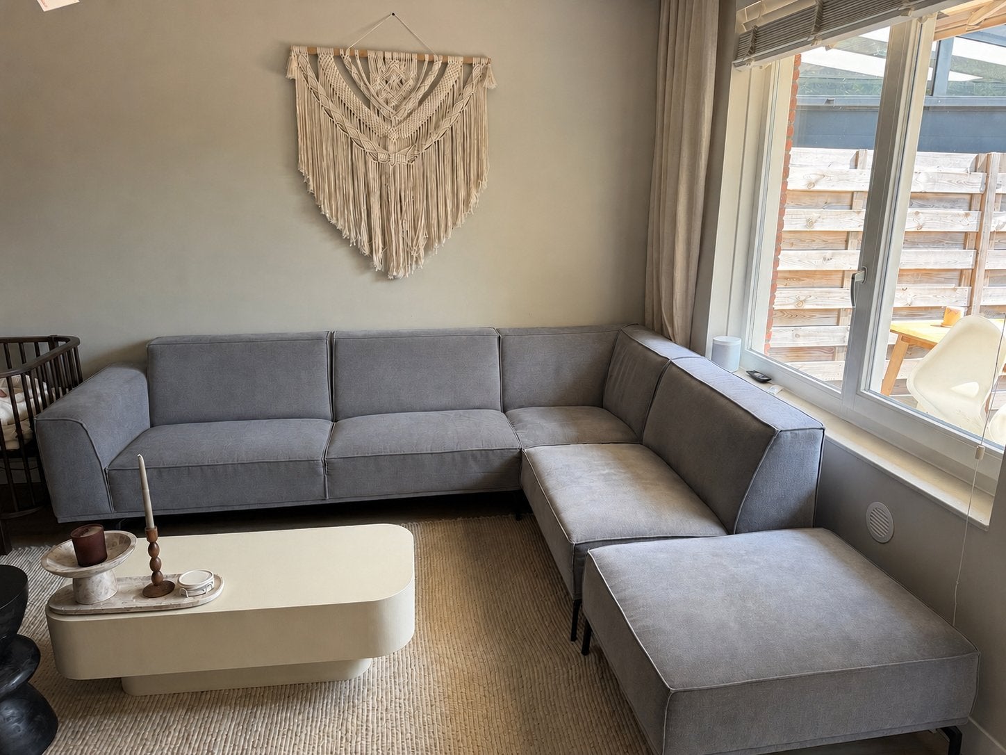 LOFT by ZEN FIA Hoekbank + Hocker | Grijs | nette staat, Huis en Inrichting, Ophalen, Gebruikt, Kunststof, Tijdsloos modern