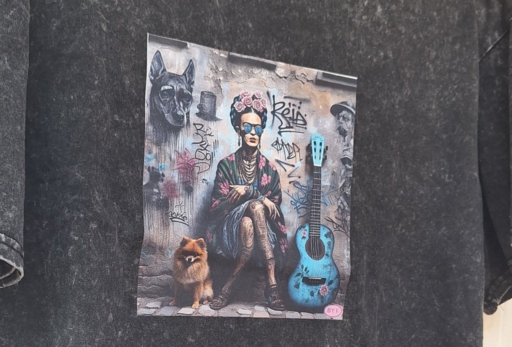 Street art FRIDA Kahlo dames t-shirt zwart gewassen katoen, Kleding | Dames, Zwart, Maat 42/44 (L), Nieuw, Ophalen of Verzenden