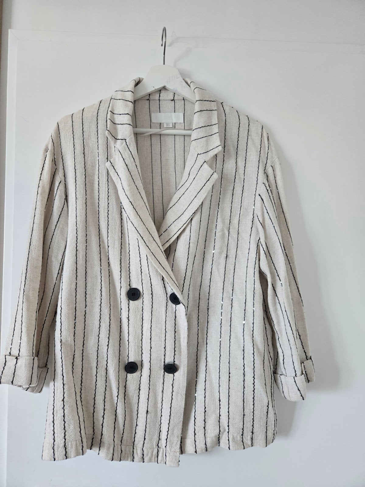 Zara gestreepte blazer met pailletten, maat S, Ophalen of Verzenden, Zo goed als nieuw, Jasje, Maat 36 (S)