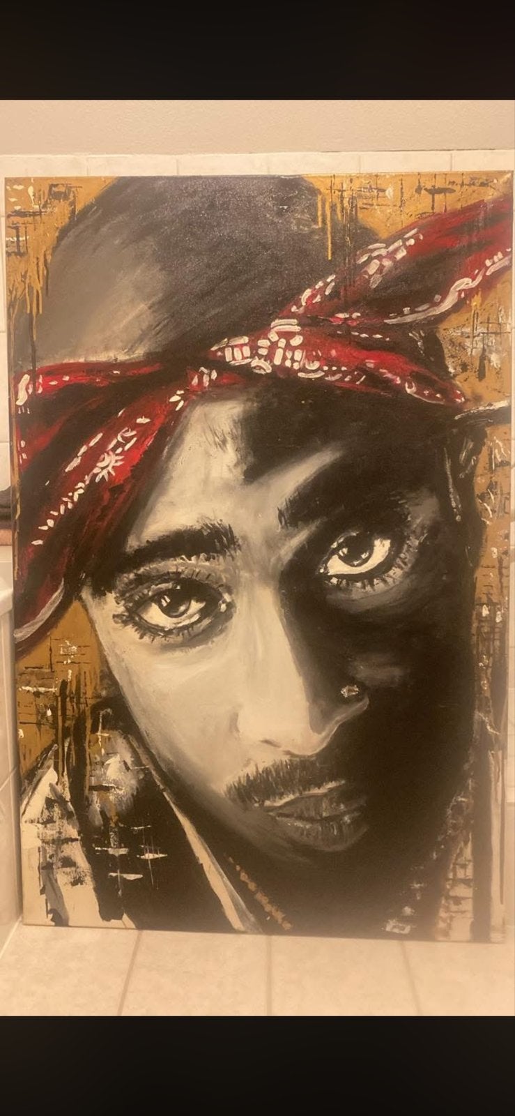 Uniek handgeschilderd 2Pac doek - 75x150 cm, Ophalen of Verzenden, Nieuw, 125 cm of meer, Schilderij