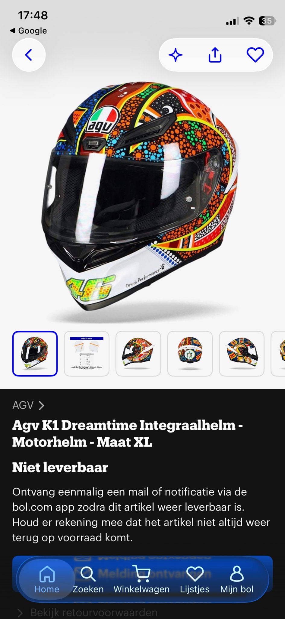 AGV K1 Valentino Rossi Dreamtime Integraalhelm - Maat XL, XL, Ophalen of Verzenden, Tweedehands, Integraalhelm