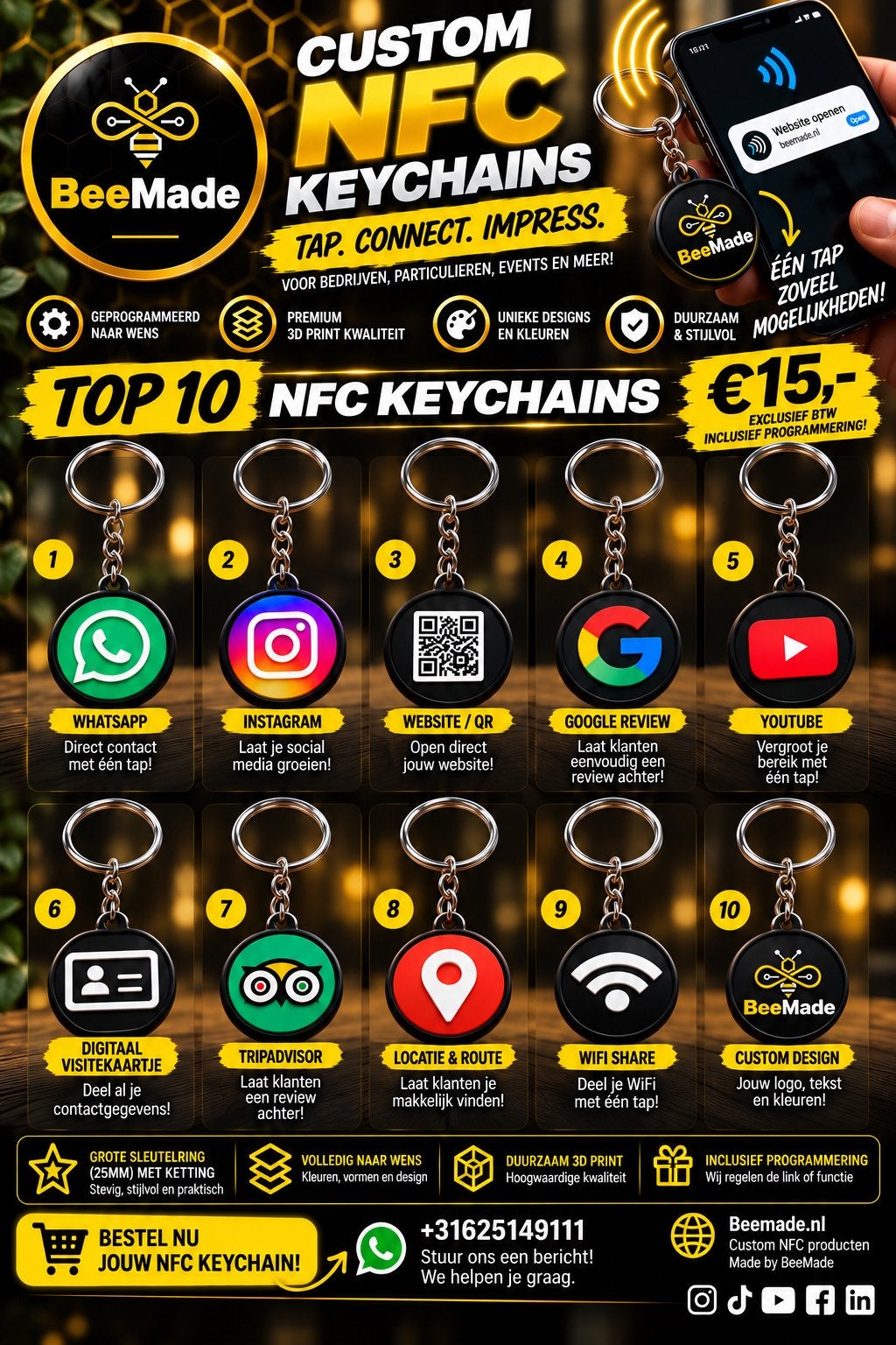 Custom NFC Sleutelhangers - Tap. Connect. Impress., Ophalen of Verzenden, Nieuw
