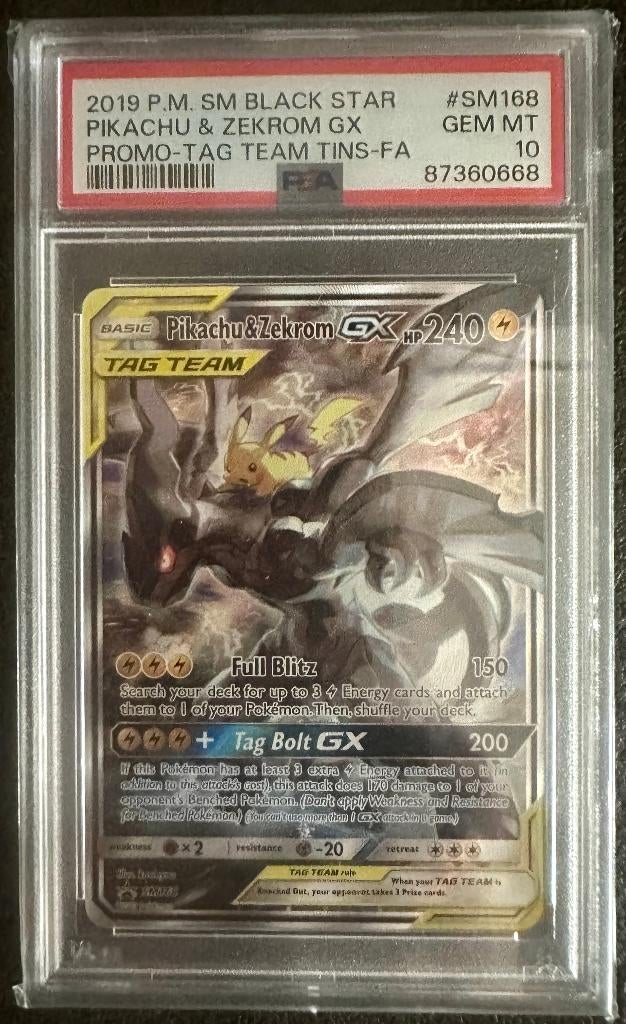 PSA 10 POKEMON #SM168 FULL ART/PIKACHU & ZEKROM GX, Ophalen of Verzenden, Nieuw, Losse kaart, Foil