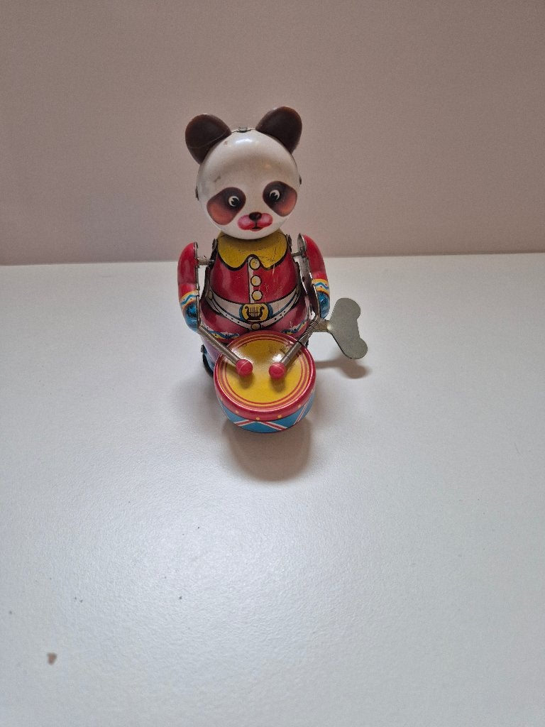 Vintage blikken panda met trommel – opwind speelgoed, Antiek en Kunst, Ophalen of Verzenden