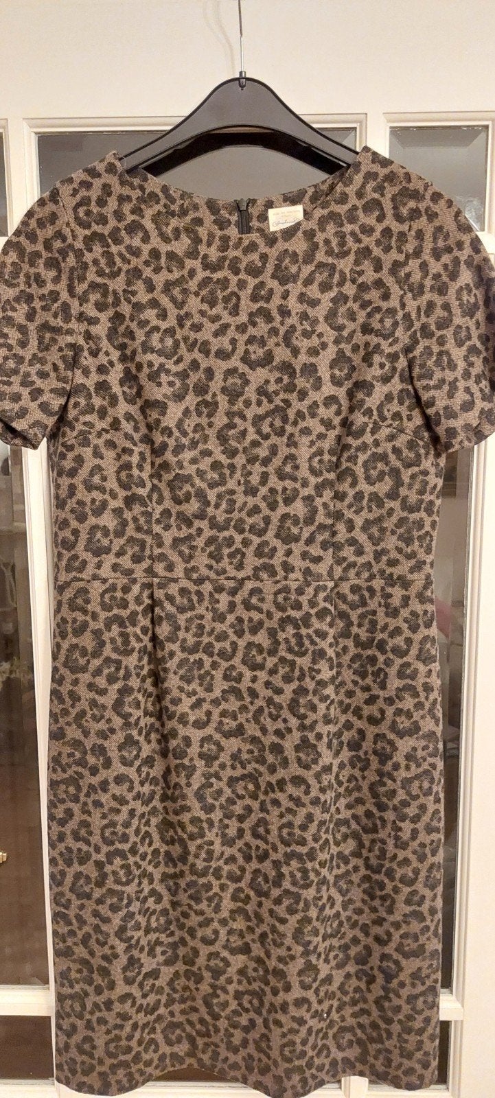 Mooie wollen jurk/panter print/Jo&Co, Maat 38/40 (M), Bruin, Ophalen of Verzenden, Zo goed als nieuw