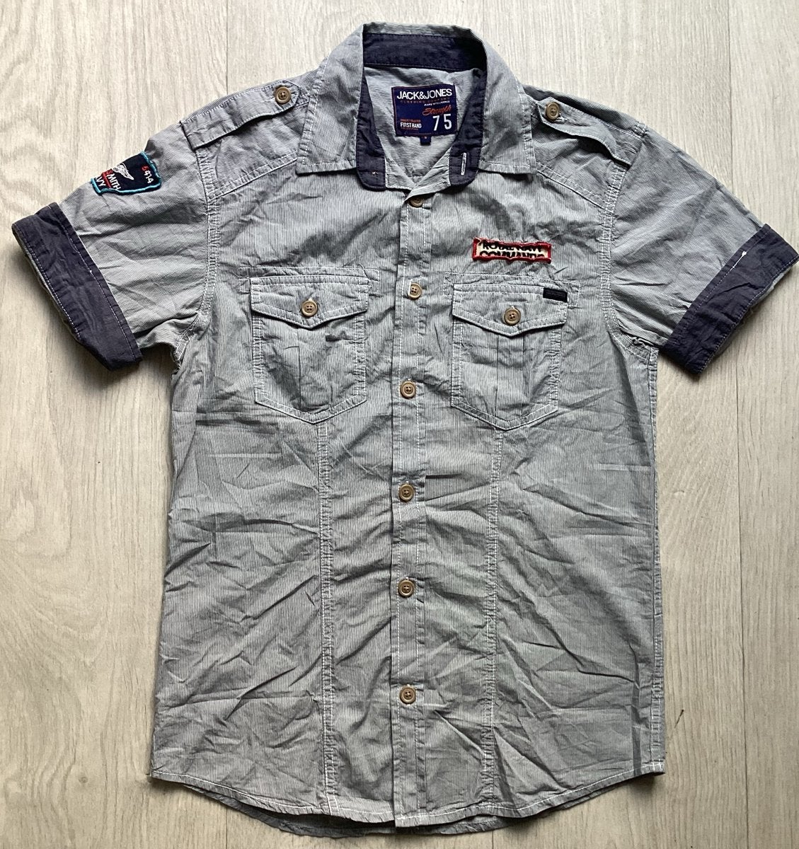 Jack & Jones gestreept overhemd maat S met korte mouwen, Blauw, Halswijdte 38 (S) of kleiner, Ophalen of Verzenden, Gedragen