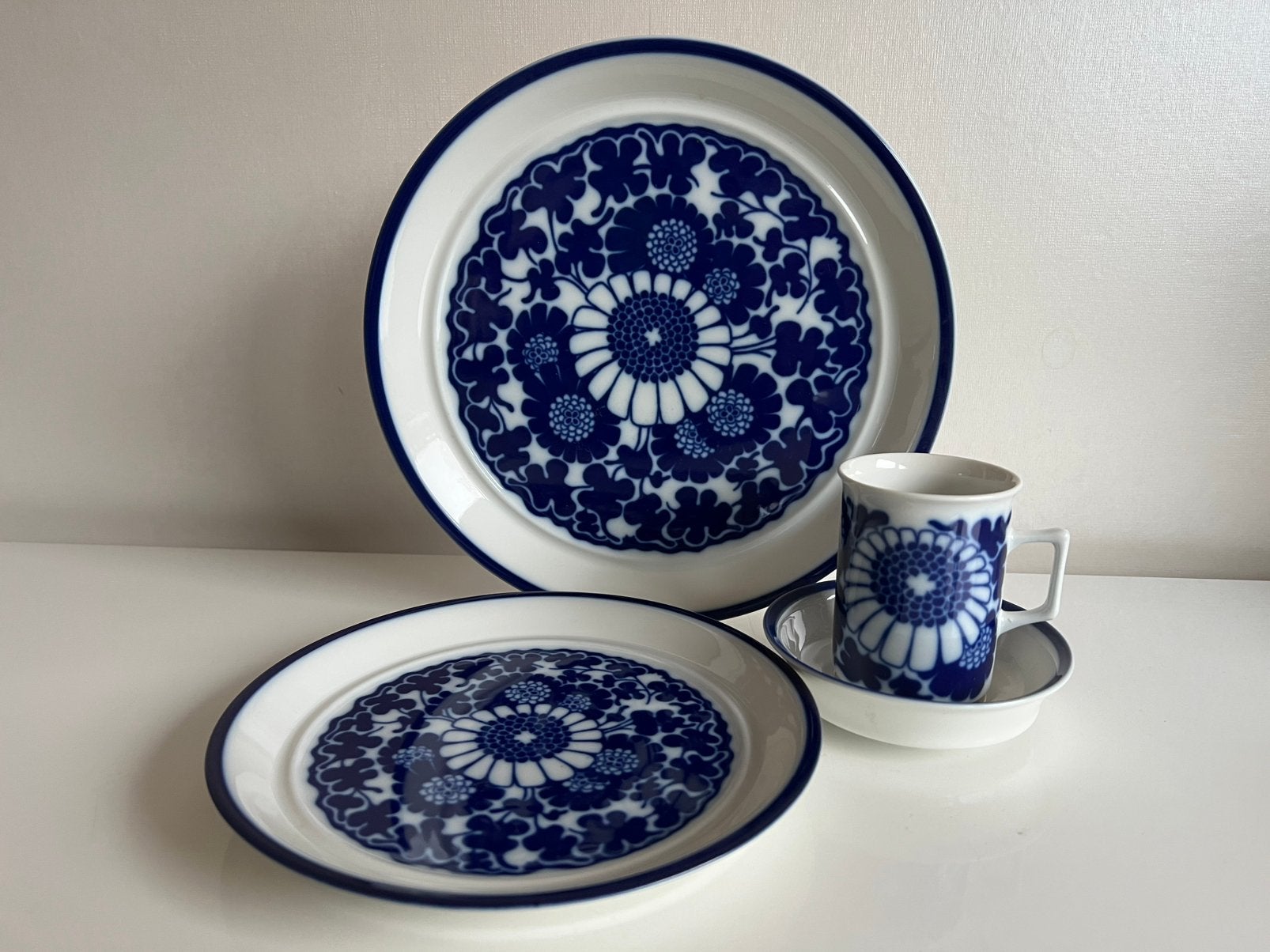 Porsgrund Marguerite Ontbijtset Porselein Blauw G. Rønning, Ophalen of Verzenden