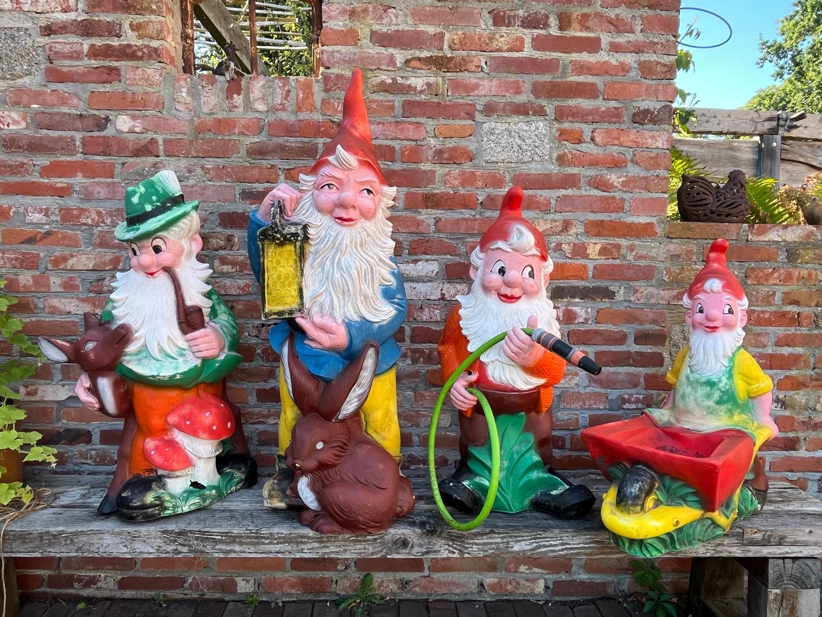4 grote vintage tuinkabouters, Ophalen, Gebruikt, Kunststof, Tuinkabouter