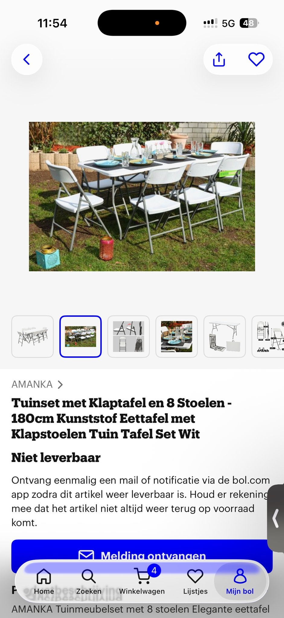Tuinset met Klaptafel en 8 Stoelen - 180cm Kunststof, Kunststof, Eettafel, Nieuw, Ophalen of Verzenden