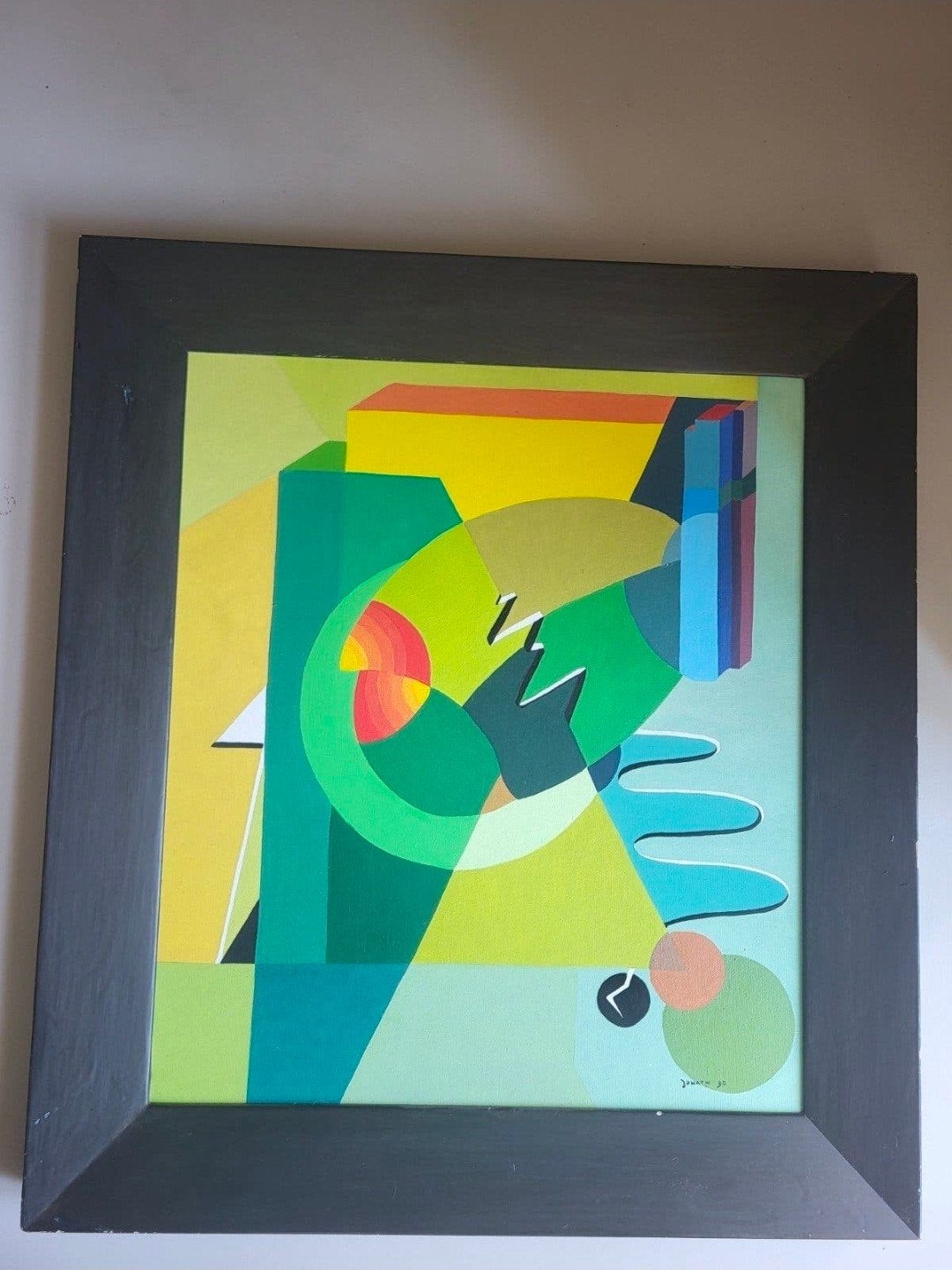 Abstract Kunstwerk 'Jonath 1990' - Levendige Kleuren, Antiek en Kunst, Ophalen of Verzenden