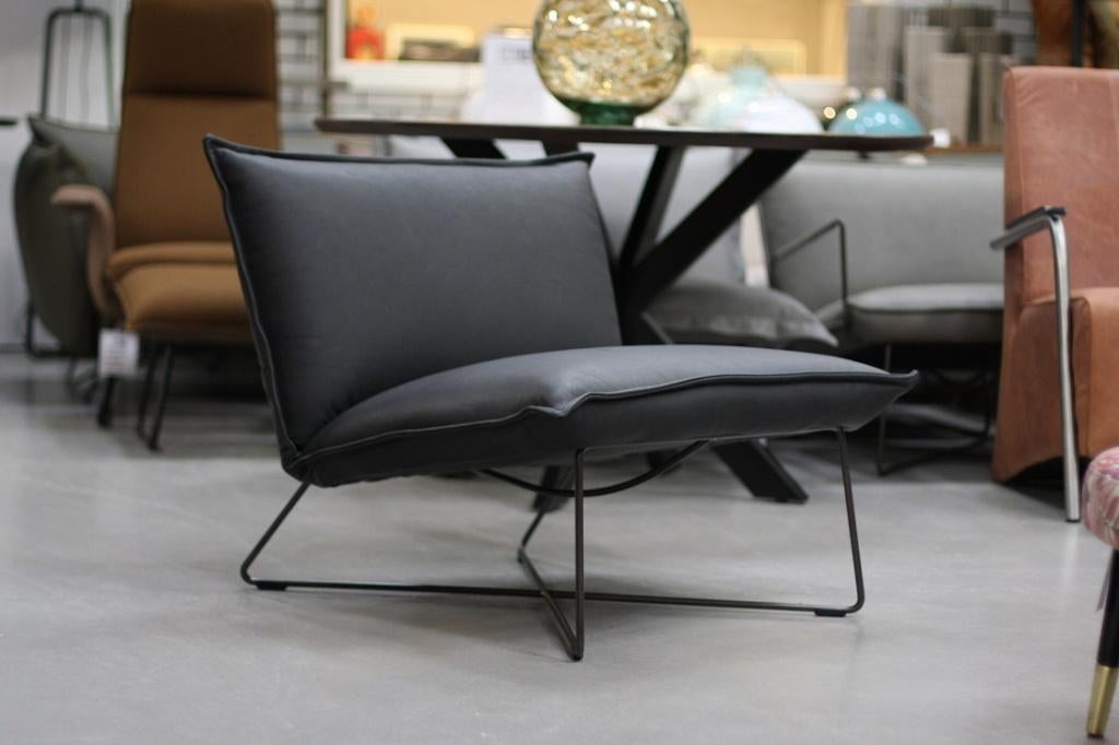 Luxe fauteuil EARL Jess Design metaal leer Bonanza Black, Huis en Inrichting, Fauteuils, Ophalen, 75 tot 100 cm, Zo goed als nieuw