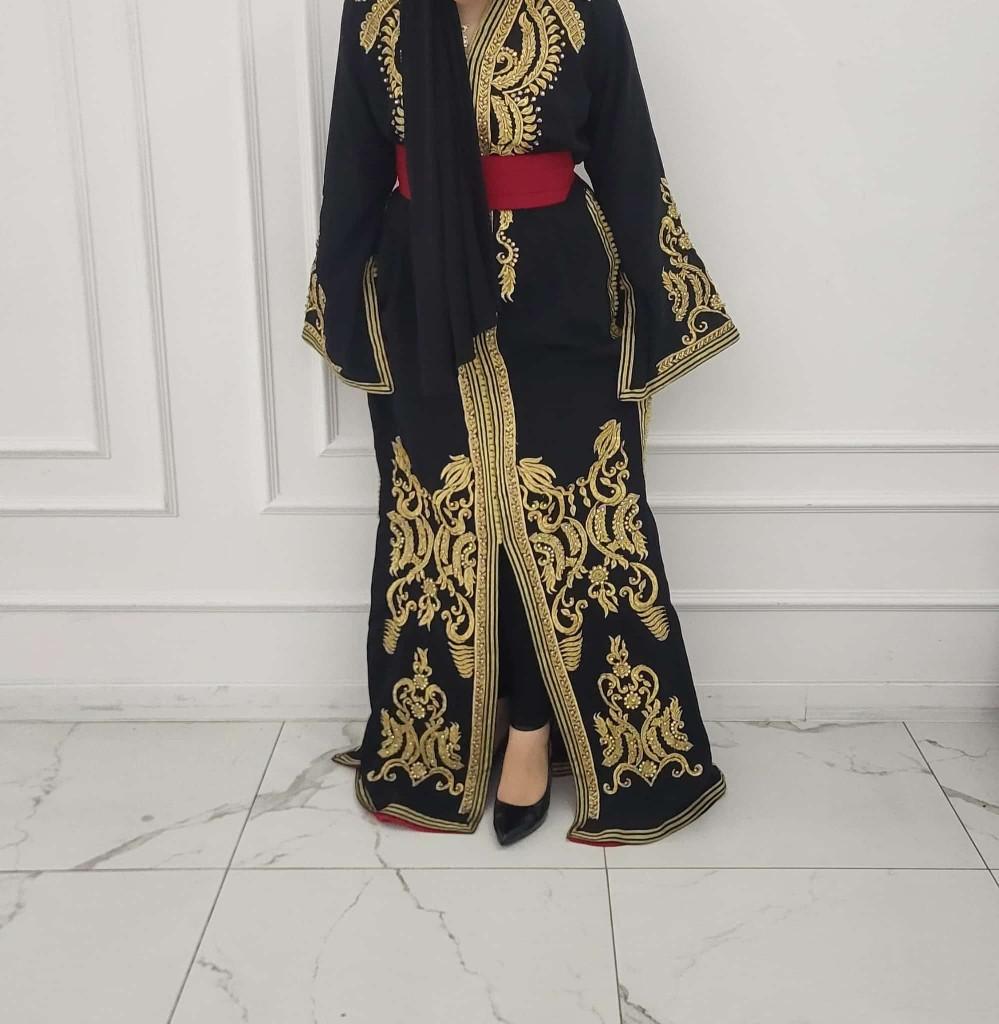 Kaftan jurk met accesoires compleet, Maat 38/40 (M), Zwart, Ophalen of Verzenden, Onder de knie