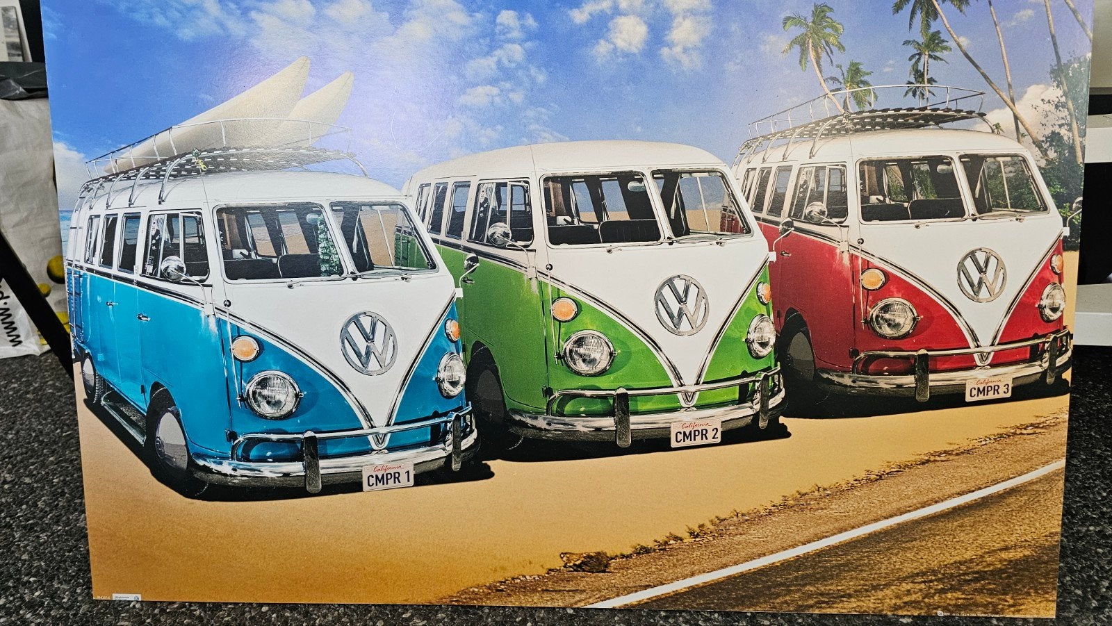 Wanddecoratie VW Busjes op MDF - 90x60 cm, Huis en Inrichting, Ophalen