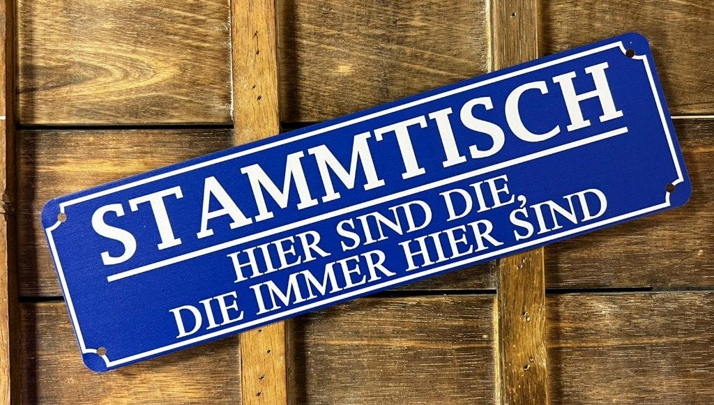 Stammtisch hier sind die reclamebord van metaal wandbord, Info@deconoord.nl, Deco Noord, Nieuw, Ophalen of Verzenden