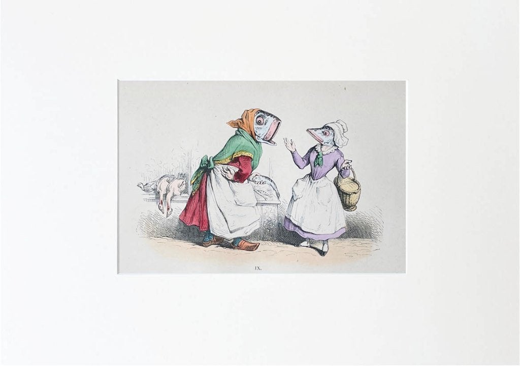 Litho Grandville 1869 in passepartout en gratis verzending, Ophalen of Verzenden