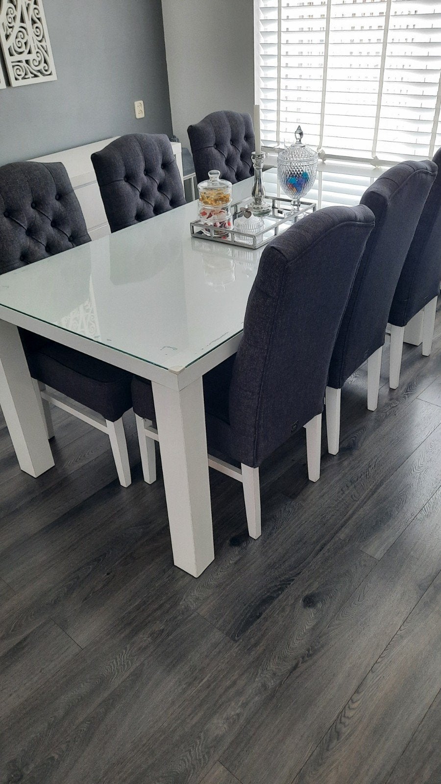 6 x Eetkamerstoelen Gecapitonneerd Handgemaakt Grijs Linnen, Ophalen, Grijs, Vijf, Zes of meer stoelen
