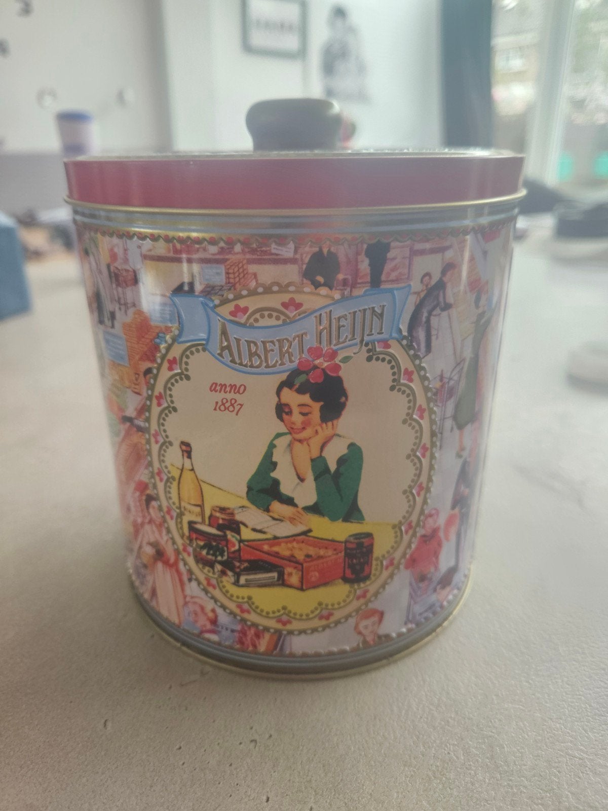 Vintage Albert Heijn Bewaarblik Anno 1887, Verzamelen, Blikken, Ophalen of Verzenden, Gebruikt, Beschuit, Overige merken