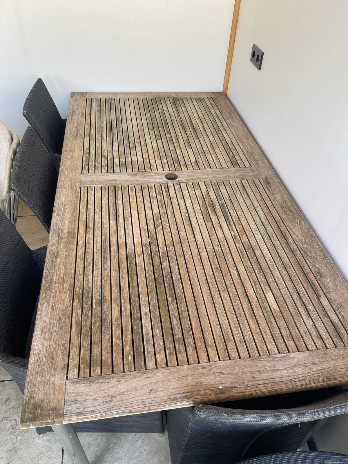 Robuuste Teakhouten Tuintafel - Gebruikt, Tuin en Terras, Tuintafels, Ophalen, Gebruikt, Rechthoekig, Teakhout