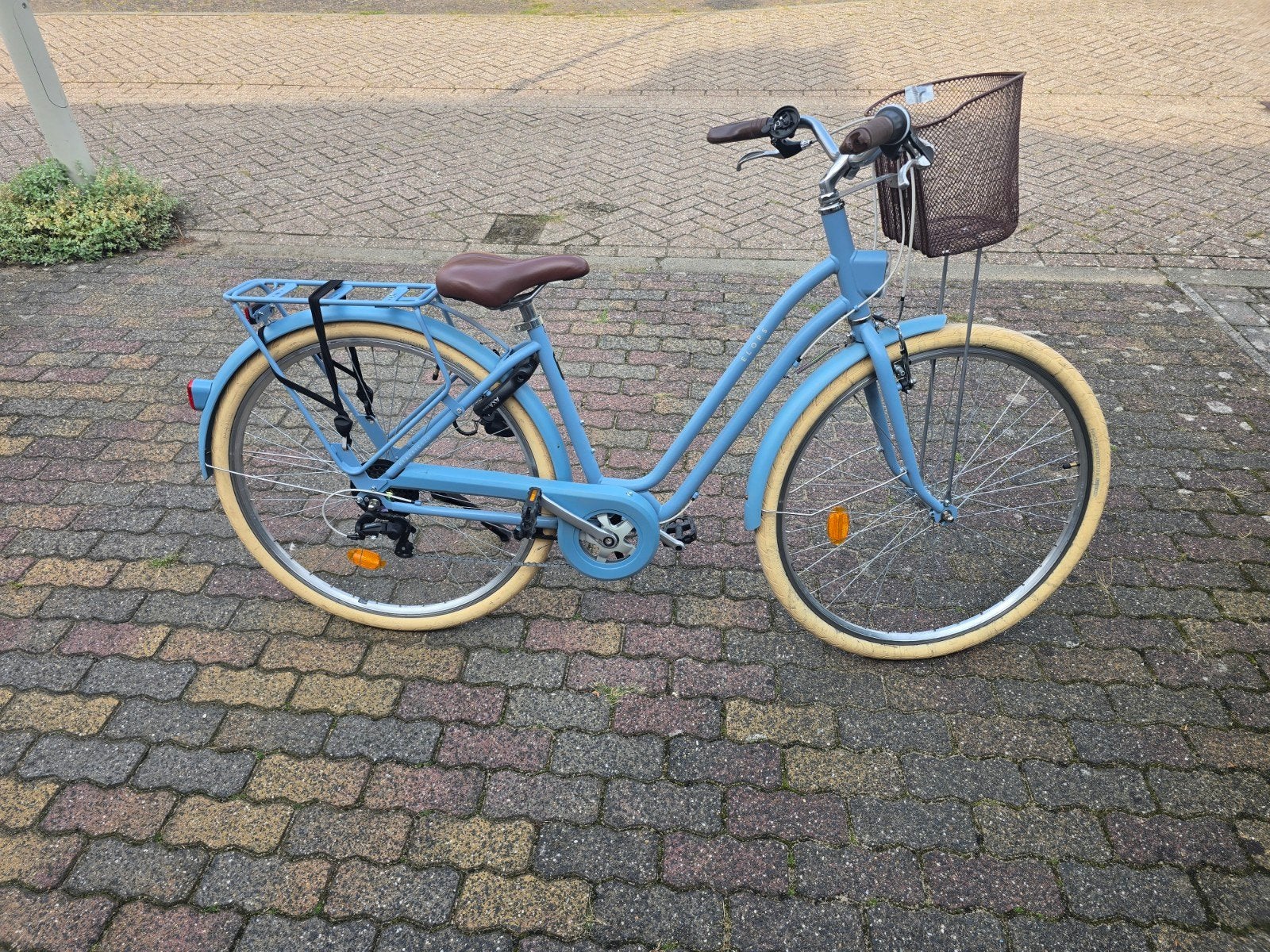 Damesfiets - Lichtblauw met mandje en versnellingen, Gebruikt, Velgrem, Versnellingen, 50 tot 53 cm