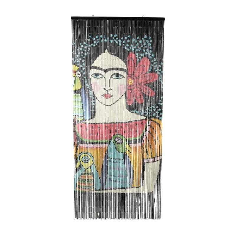 Uniek kralengordijn met Frida Kahlo-design, Huis en Inrichting, Ophalen, 90 cm, Hout, Zwart