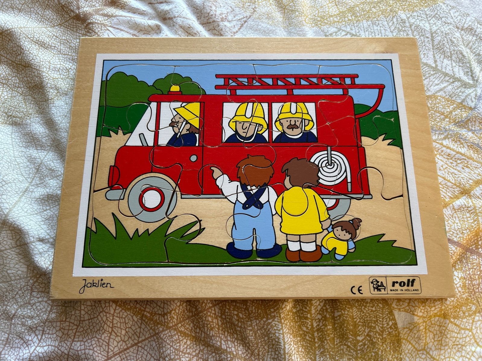 Houten brandweerwagen puzzel voor kinderen, 2 tot 4 jaar, Gebruikt, 10 tot 50 stukjes, Ophalen of Verzenden